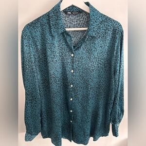Zara Men's Teal Animal Print Shirt